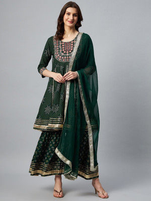 InWeave Embellished Kurta, Sharara & Dupatta Set