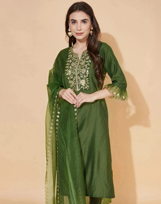 Tasrika Embroidered, Embellished Kurta, Salwar & Dupatta Set