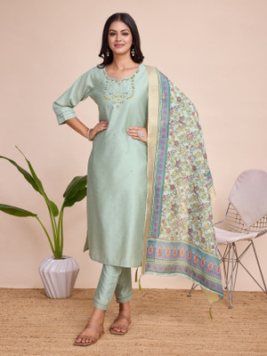 Pushti Creation Embroidered Anarkali Kurta, Bottom & Dupatta Set