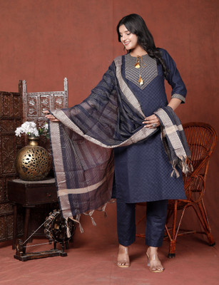 pckurti Embroidered, Solid Kurta, Trouser/Pant & Dupatta Set