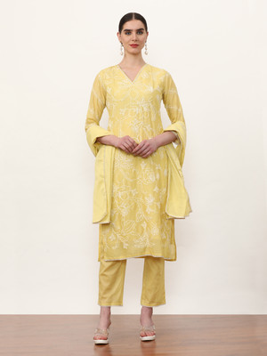 Jaipur Kurti Floral Print Kurta, Trouser/Pant & Dupatta Set