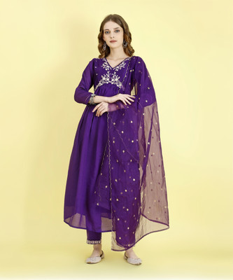 Lovisa Fashion Embroidered Anarkali Kurta, Bottom & Dupatta Set