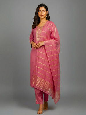 RUVII Embroidered Kurta, Palazzo & Dupatta Set