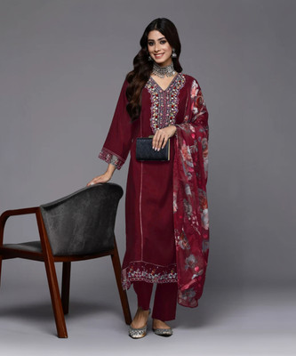 WAZIX Clothing Embroidered Kurta, Trouser/Pant & Dupatta Set