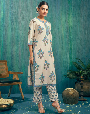 Tasrika Embellished, Floral Print Kurta, Salwar & Dupatta Set