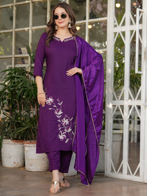 Eeloo Embroidered Kurta, Trouser/Pant & Dupatta Set
