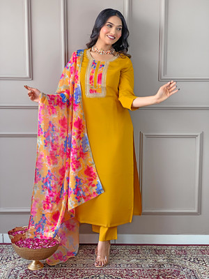 Dhruvil Impex Embroidered Kurta, Trouser/Pant & Dupatta Set