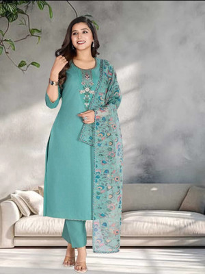 RAS RANI Embroidered Kurta, Churidar & Dupatta Set