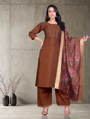 AnAdhTex Self Design Kurta, Palazzo & Dupatta Set