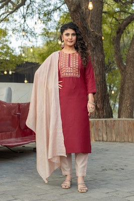 VEERACOLLECTION Embroidered Kurta, Salwar & Dupatta Set