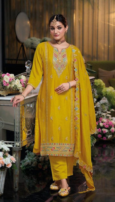 OMLI Embroidered Kurta, Trouser/Pant & Dupatta Set