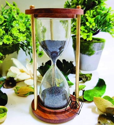 Calvin handicrafts Wooden and Brass Sand Timer Hour Glass Sandglass Black Sand Ideal Sand Clock