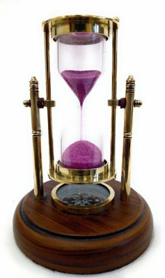 CH Brass Antique Sand Timer with Compass On Wooden Base Hour Glass Clock Nautical Décor Theme Décor Height 5 Inches 1 Minute Sand Clock