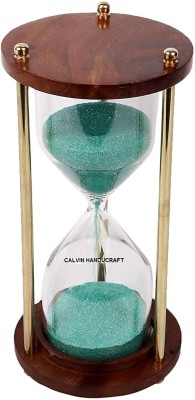 Calvin handicrafts Brass Sand Timer with Compass on Wooden Base Hour Glass Clock Nautical Sand Clock