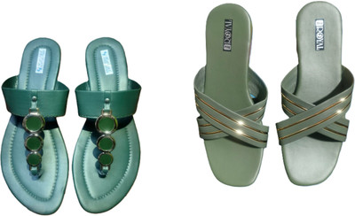 Nicesteps Women Flats(Green, Green , 5)