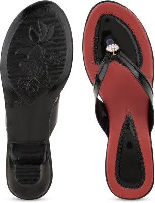 Komfy Women Heels(Maroon, Black , 6)