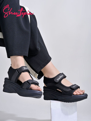 SHOETOPIA Girls Velcro Wedges(Black , 8-9 Year)