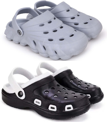 Pampy Angel Men Combo Pack of 2, Ultra cushion, Flipflops, Slipper, Slides, Sandal, Clogs Men Casual(Grey, Black , 6)