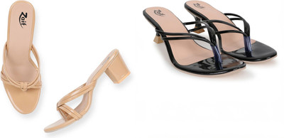 Zaif Women Heels(Black, Beige , 3)