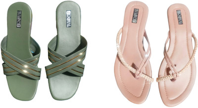 Nicesteps Women Flats(Green, Pink , 9)