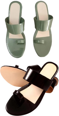 Goraiya Women Flats(Green, Black , 9)