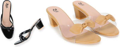 Zaif Women Heels(Black, Beige , 6)