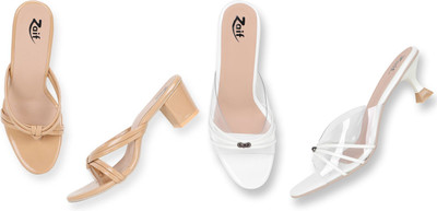 Zaif Women Heels(White, Beige , 3)