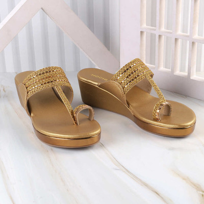 MOCHI Women Heels(Gold , 6)