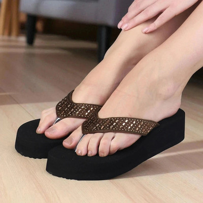 FABLARY Women Wedges(Black, Brown , 6)