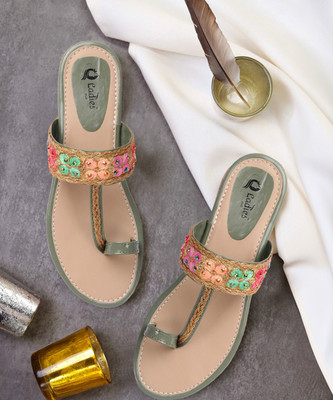 ladies hub Party and Daily Use Fancy Women Flats(Green , 5)