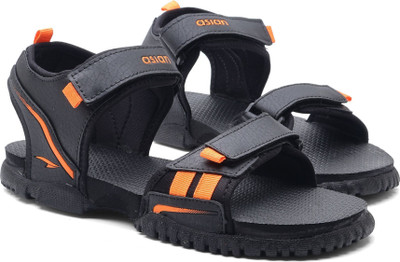 asian Men Sandals(Black, Orange , 8)