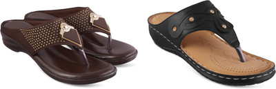 hunyza footwear Women Flats(Brown, Black , 8)