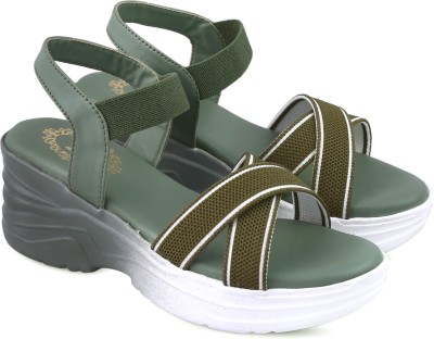 madam glorious Women Wedges(Green , 8)