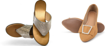 PMS Women Wedges(Beige, Gold , 6)