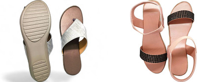 PMS Women Wedges(Grey, Pink , 4)