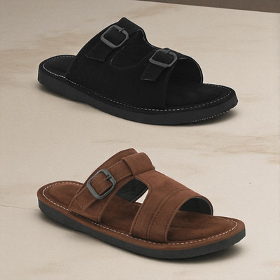 rajeraj Men Sandals(Black, Tan , 9)