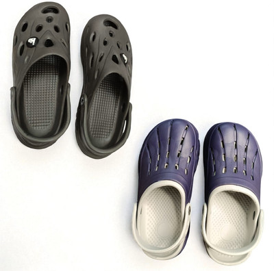 Monrav Men Clogs(Grey, Navy , 7)