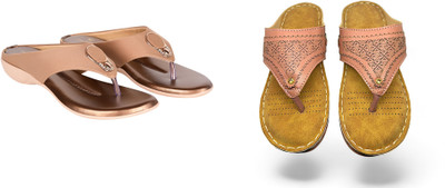 PMS Women Wedges(Brown, Pink , 4)