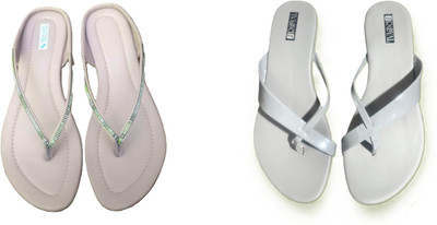 Nicesteps Women Flats(Grey, Pink , 8)