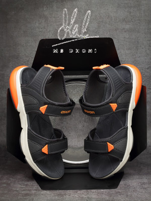 asian Men Sports Sandals(Grey, Orange , 8)