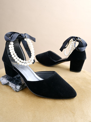 SHOETOPIA Girls Sling Back Heels(Black , 12-13 Years)