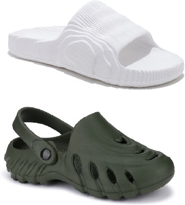 Cogs Men Sandals(White, Olive , 6)