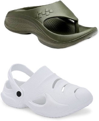 DEFLOW Men Sandals(White, Olive , 6)