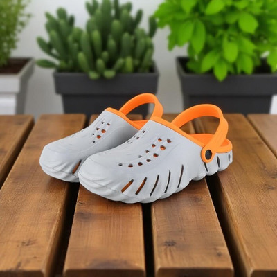 RIFOF Men Clogs(Grey, Orange , 4)