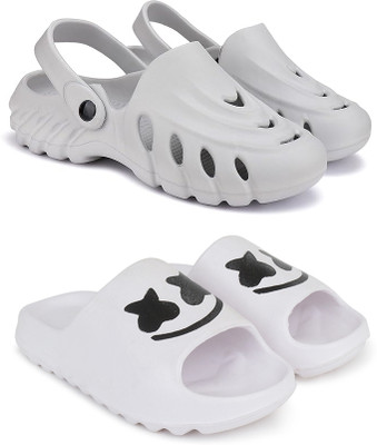 KAPYANSH Men Combo Pack of 2, Ultra cushion, Flipflops, Slipper, Slides, Sandal, Clogs Men Clogs(Grey, White , 7)