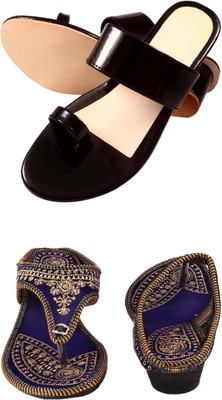 Goraiya Women Flats(Black, Blue, Gold , 7)