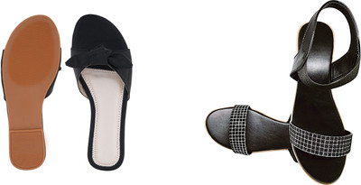 PMS Women Wedges(Black, Black , 4)