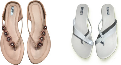 Nicesteps Women Flats(Beige, Grey , 8)