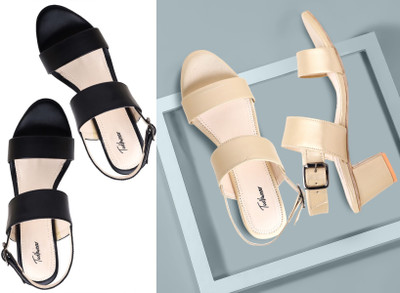 Todhwear Women Heels(Gold, Black , 5)