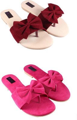 Red Flamingo Women Flats(Pink, Maroon , 4)